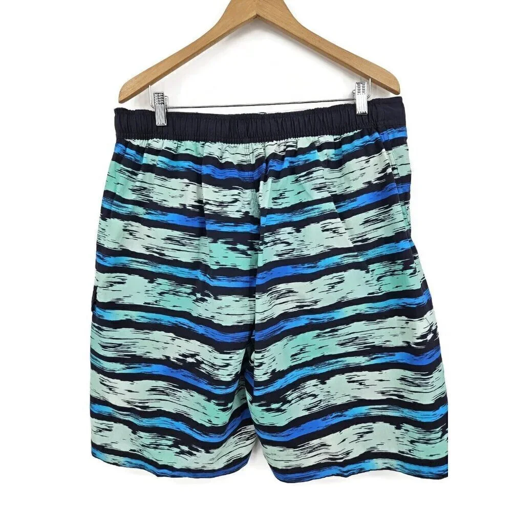 New Tyr Paint Stripe Boardshorts Mens XL Navy Turquoise Swim Trunks